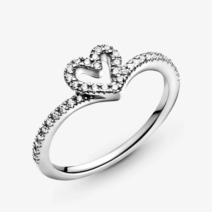 Stackable Rings Women Pandora Sparkling Wishbone Heart Ring Sterling Silver