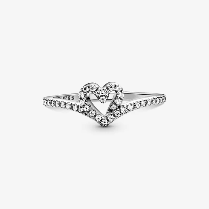 Stackable Rings Women Pandora Sparkling Wishbone Heart Ring Sterling Silver