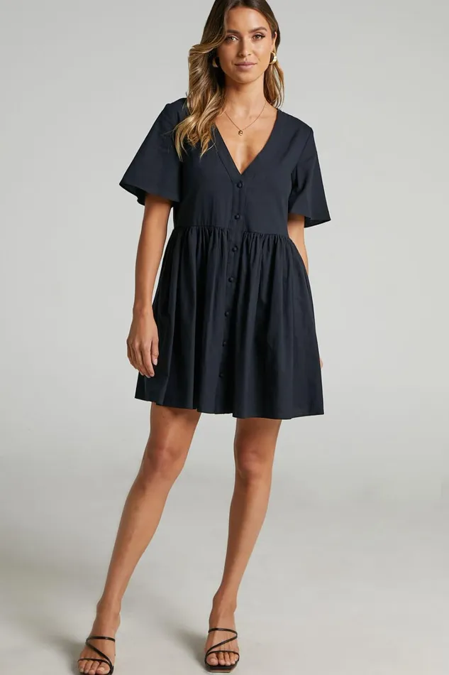 Staycation Mini Dress 8211 Smock Button Up Dress In Black Women Showpo Curve Clothes