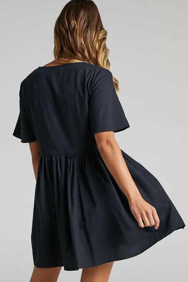 Staycation Mini Dress 8211 Smock Button Up Dress In Black Women Showpo Curve Clothes