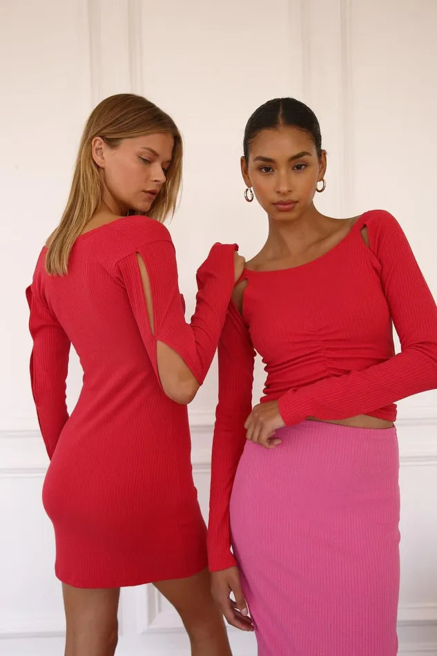 Storets Ada Cutout Ruched Ribbed Top Women Sweaters and Knitwears