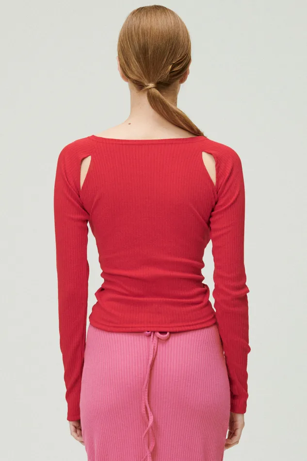 Storets Ada Cutout Ruched Ribbed Top Women Sweaters and Knitwears
