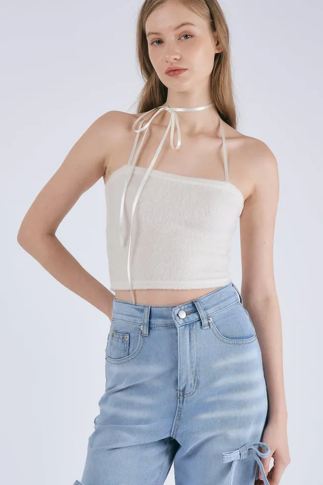 Storets Ella Fuzzy Strapless Top Women Tops