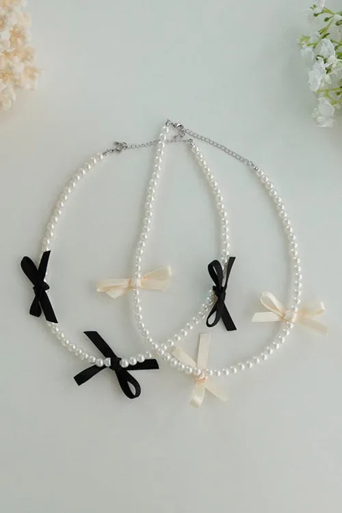 Storets Faux Pearl WRibbon Choker Women Jewelry