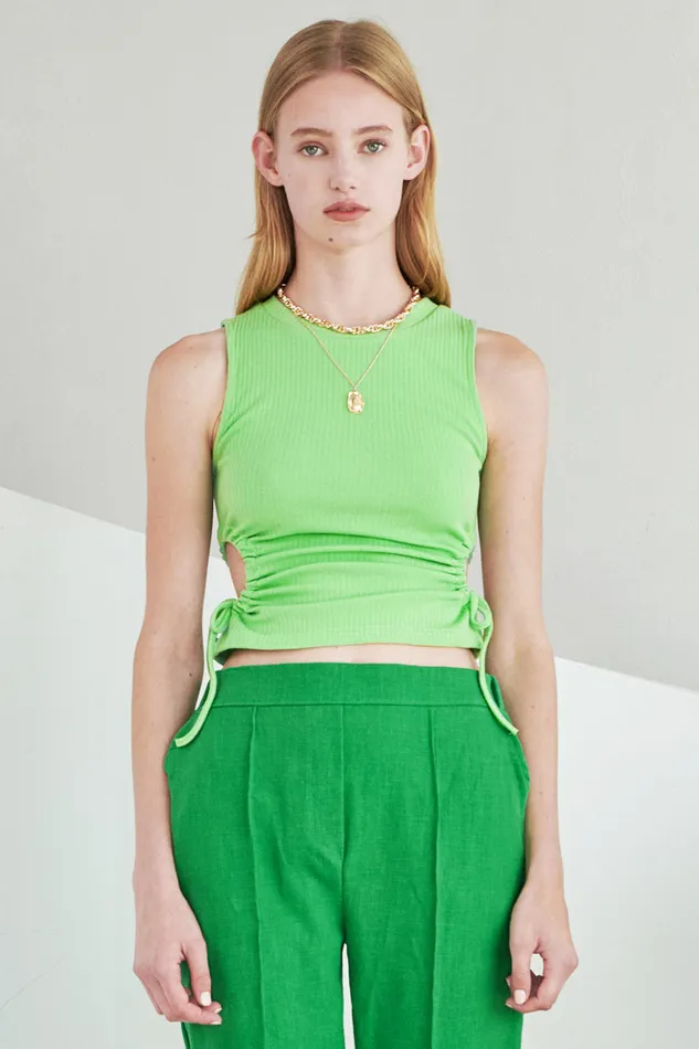 Storets Giselle Ribbed Cutout Top Women Tops