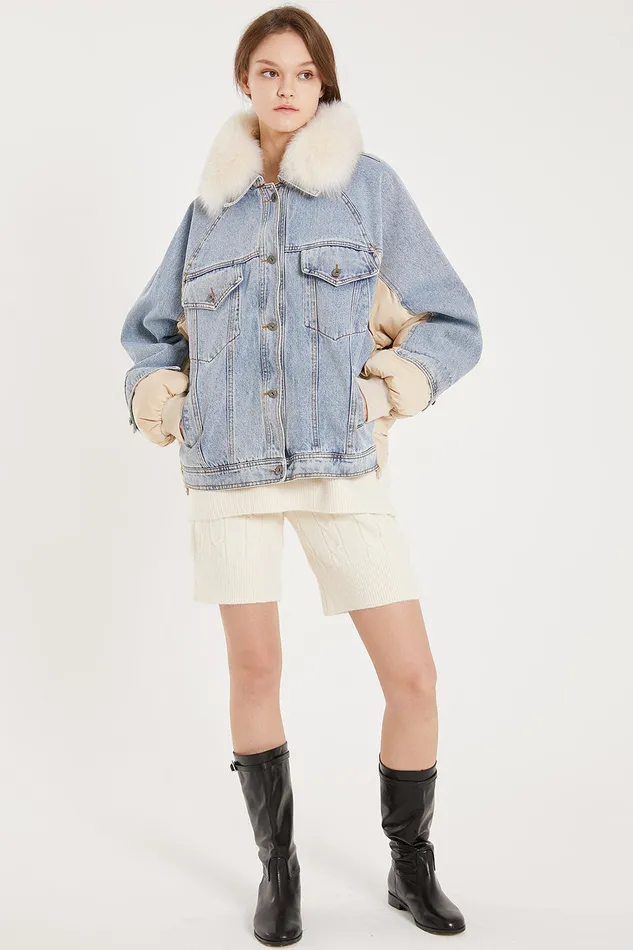 Storets Karlie Puffer Denim Combo Jacket Women Jackets and Coats Storets Karlie Puffer Denim Combo Jacket Women Jackets and Coats