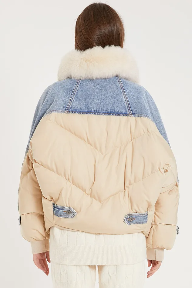 Storets Karlie Puffer Denim Combo Jacket Women Jackets and Coats Storets Karlie Puffer Denim Combo Jacket Women Jackets and Coats