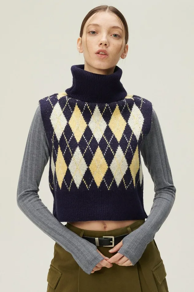 Storets Ludi Argyle Knit Vest Women Sweaters and Knitwears