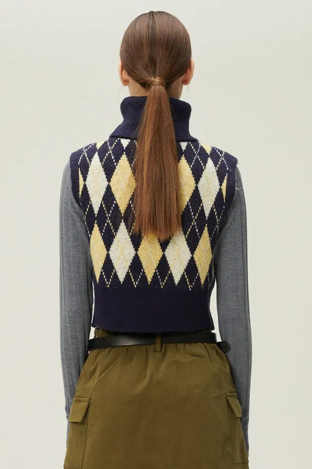 Storets Ludi Argyle Knit Vest Women Sweaters and Knitwears