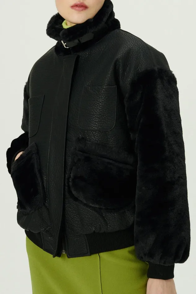 Storets Oli Faux Fur Aviator Jacket Women Jackets and Coats