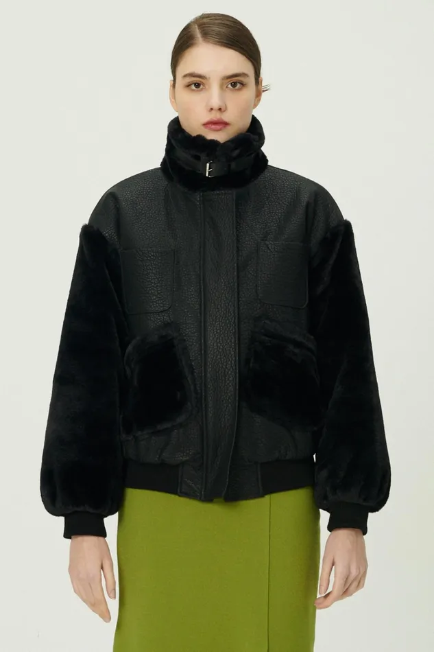 Storets Oli Faux Fur Aviator Jacket Women Jackets and Coats