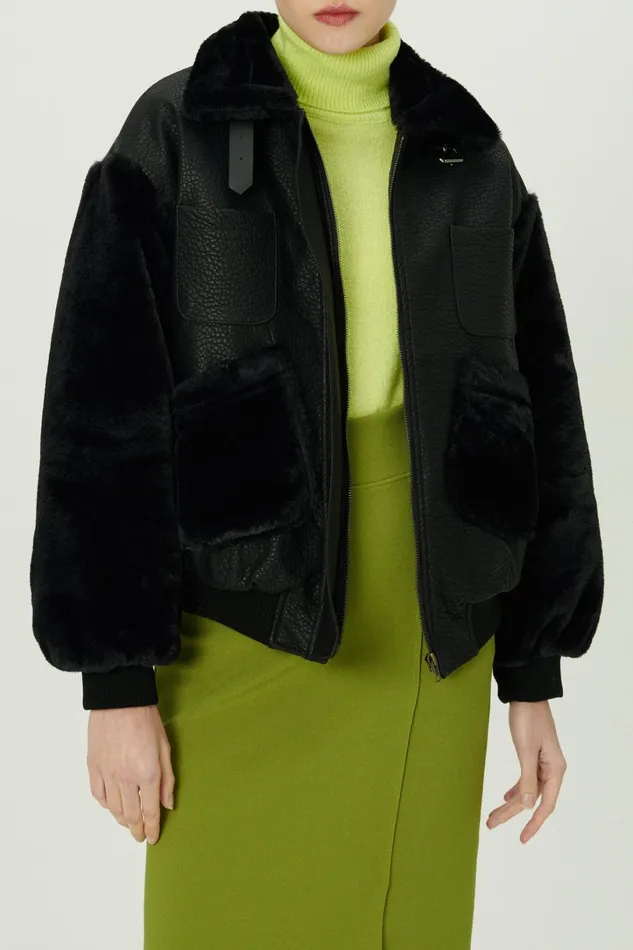 Storets Oli Faux Fur Aviator Jacket Women Jackets and Coats