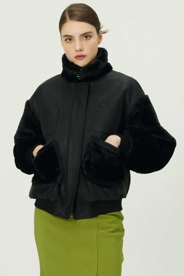 Storets Oli Faux Fur Aviator Jacket Women Jackets and Coats