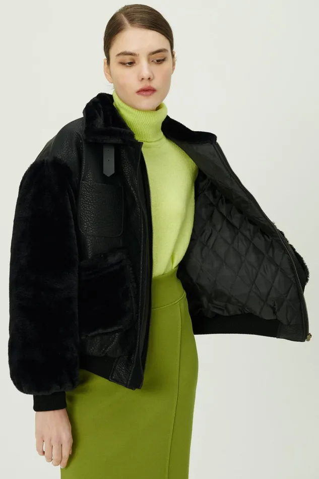 Storets Oli Faux Fur Aviator Jacket Women Jackets and Coats