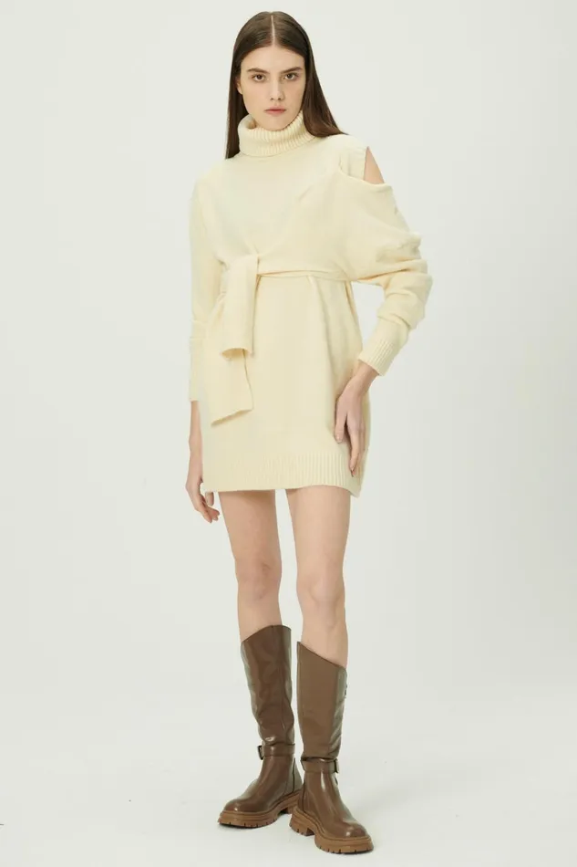 Storets Victoria Tie Front Sweater Dress Women Mini Dresses