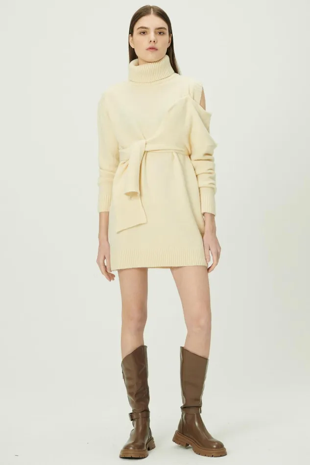 Storets Victoria Tie Front Sweater Dress Women Mini Dresses