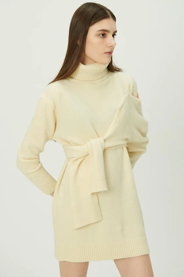 Storets Victoria Tie Front Sweater Dress Women Mini Dresses