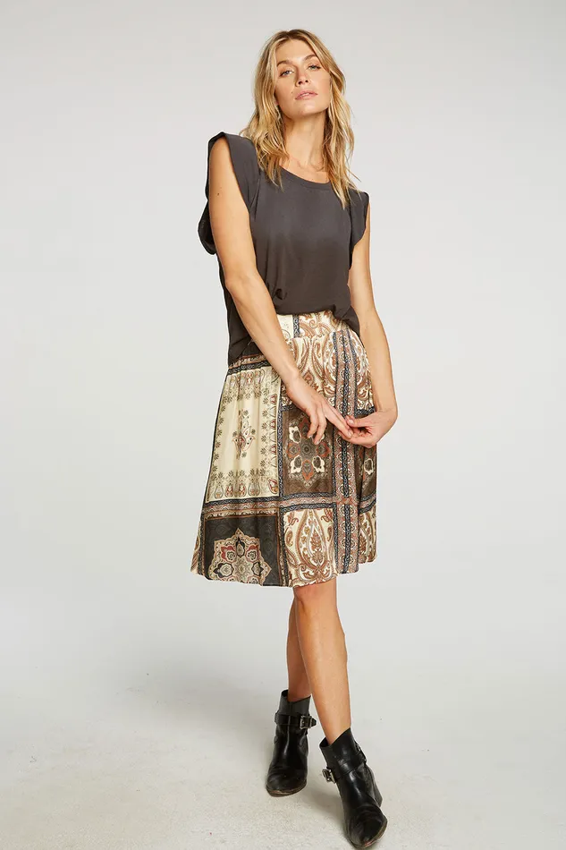 Stretch Silky Basics Flouncy Rib Waist Midi Skirt Womens Bottoms Chaser Brand