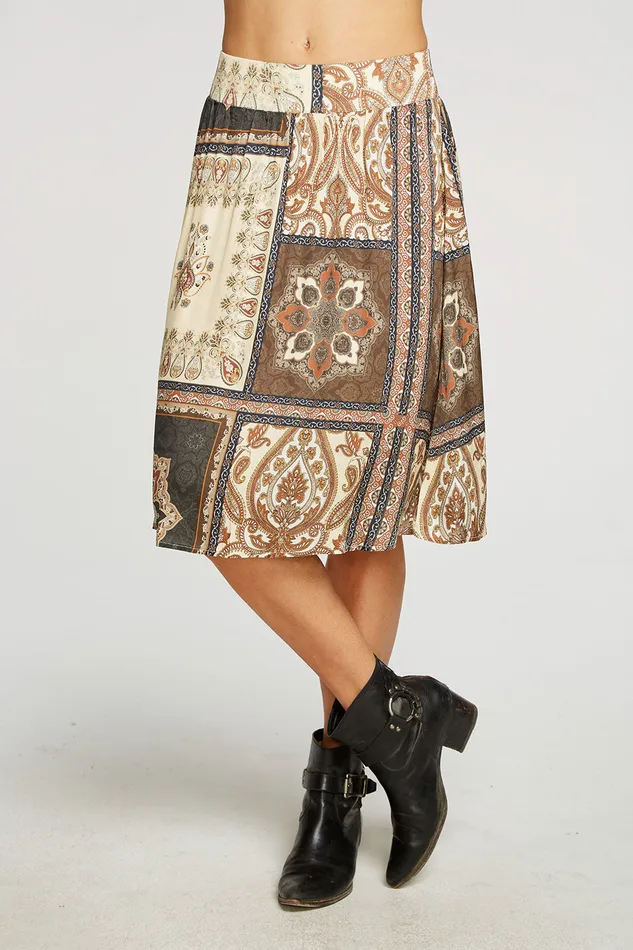 Stretch Silky Basics Flouncy Rib Waist Midi Skirt Womens Bottoms Chaser Brand