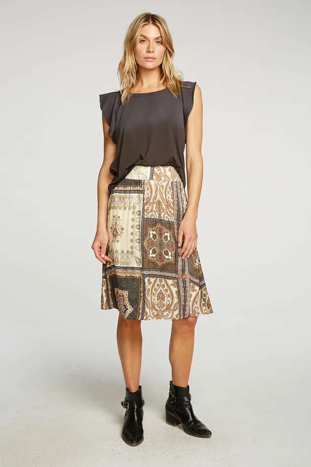 Stretch Silky Basics Flouncy Rib Waist Midi Skirt Womens Bottoms Chaser Brand
