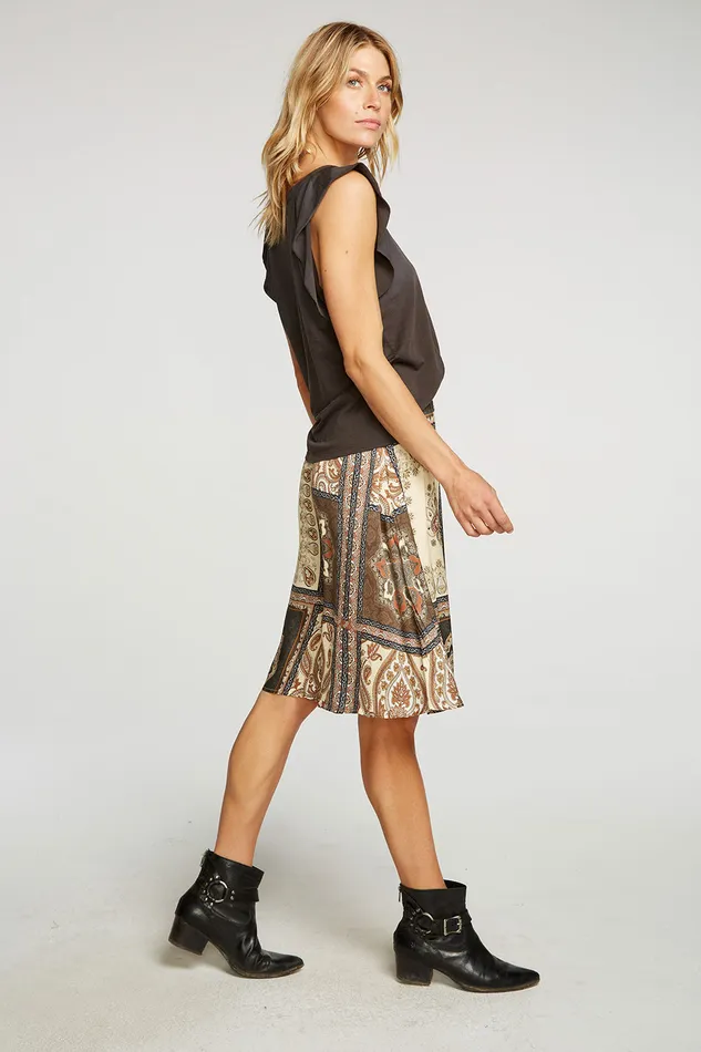 Stretch Silky Basics Flouncy Rib Waist Midi Skirt Womens Bottoms Chaser Brand