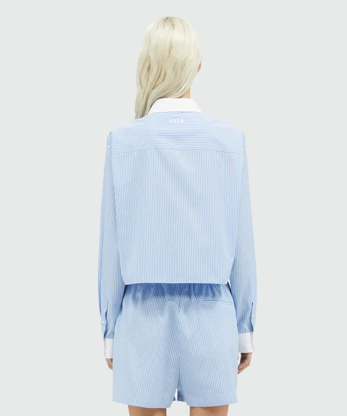 Striped Poplin Shirt With Rhinestone Rose Women MSGM Tops And Shirts