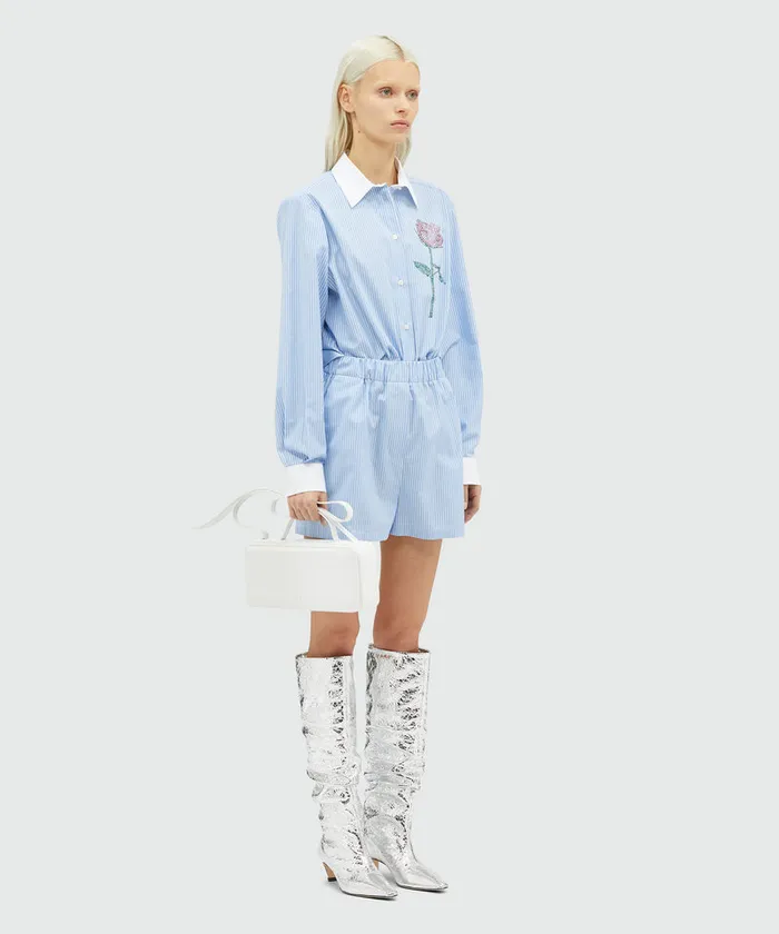 Striped Poplin Shirt With Rhinestone Rose Women MSGM Tops And Shirts