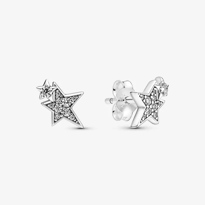 Stud Earrings Women Pandora Sparkling Asymmetric Stars Stud Earrings