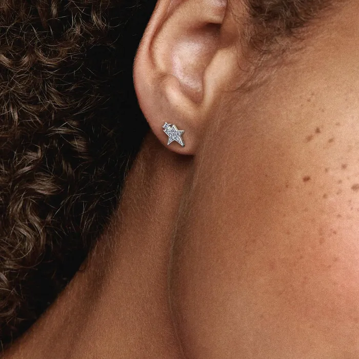 Stud Earrings Women Pandora Sparkling Asymmetric Stars Stud Earrings