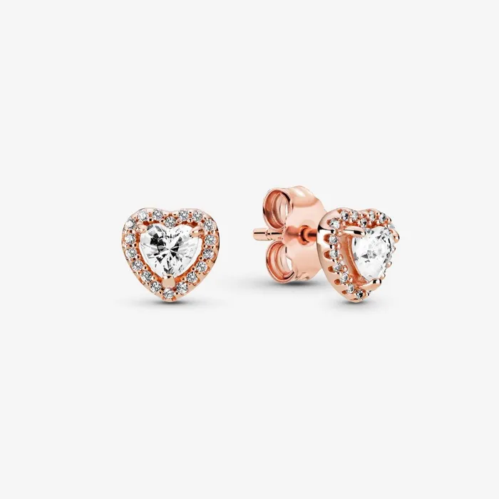 Stud Earrings Women Pandora Sparkling Elevated Heart Stud Earrings Rose Gold Plated