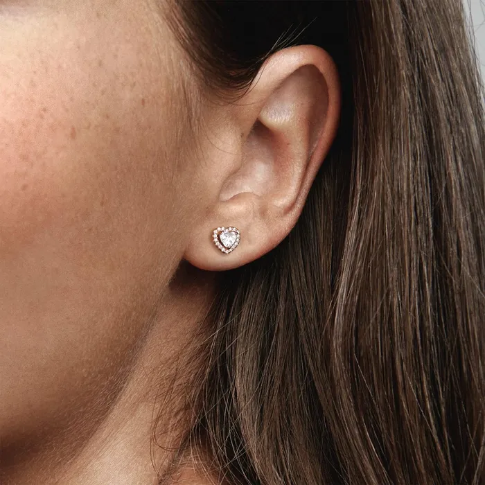 Stud Earrings Women Pandora Sparkling Elevated Heart Stud Earrings Rose Gold Plated