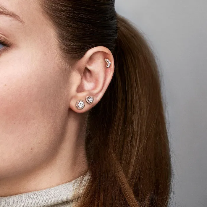 Stud Earrings Women Pandora Sparkling Elevated Heart Stud Earrings Rose Gold Plated