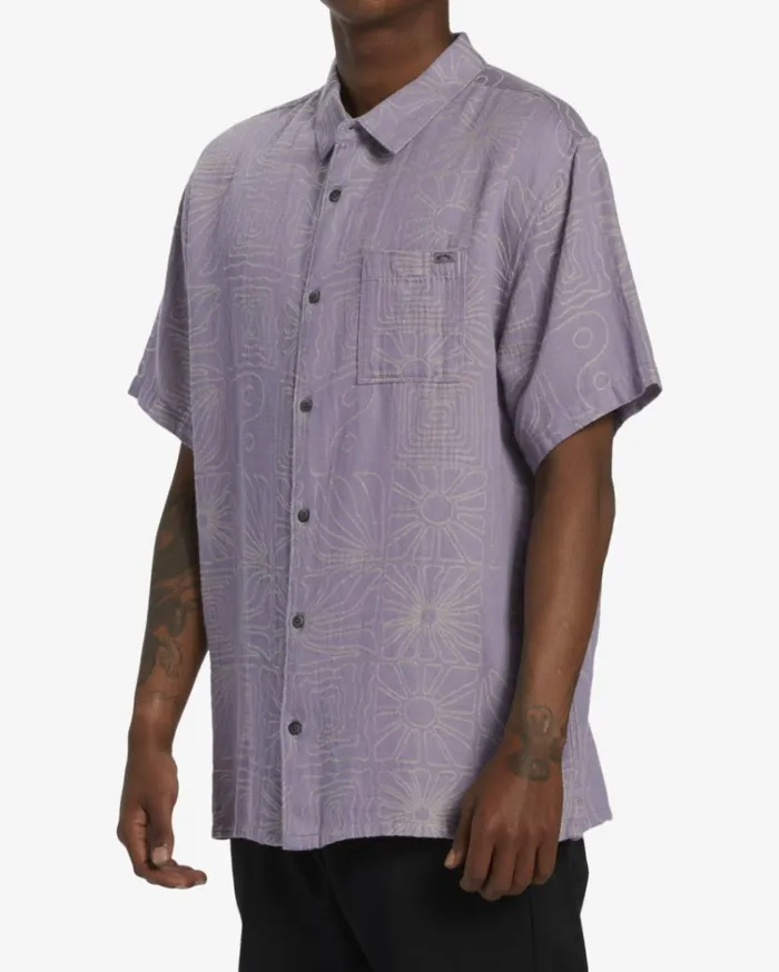 Sundays Jacquard Short Sleeve Shirt Grey Violet Men Billabong Shirts