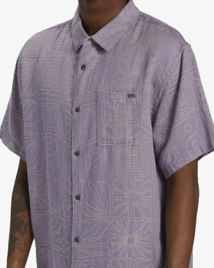 Sundays Jacquard Short Sleeve Shirt Grey Violet Men Billabong Shirts