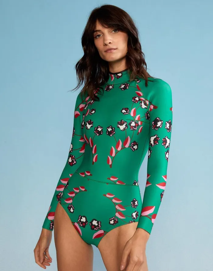 Surf and Swim Women Cynthia Rowley Vine Floral High Cut Wetsuit