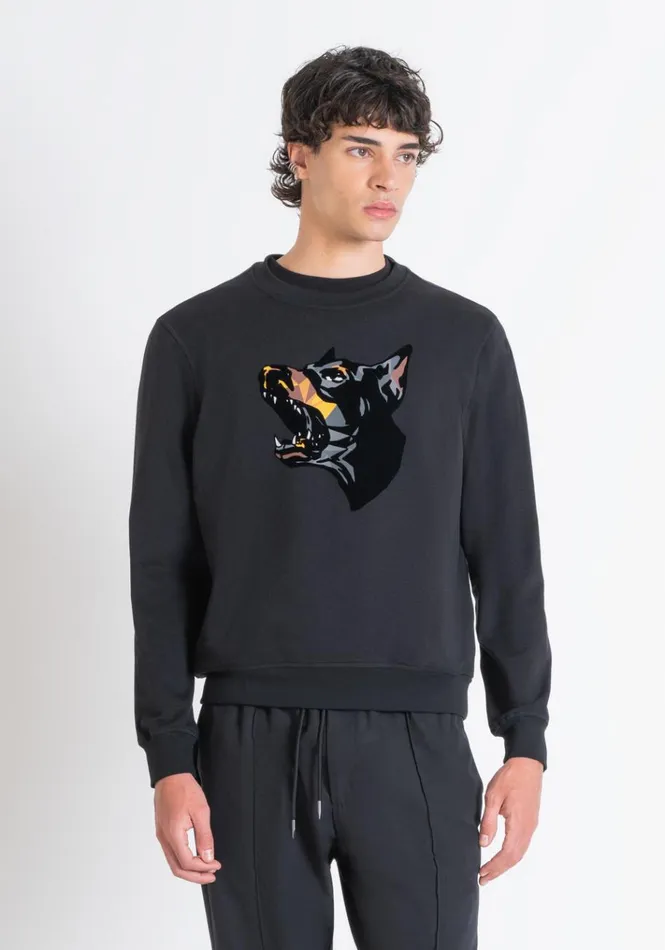 Sweatshirts Men Antony Morato Regular Fit Sweatshirt In Black Cotton Blend With Dobermann Print Black Sweatshirts Men Antony Morato Regular Fit Sweatshirt In Black Cotton Blend With Dobermann Print Black