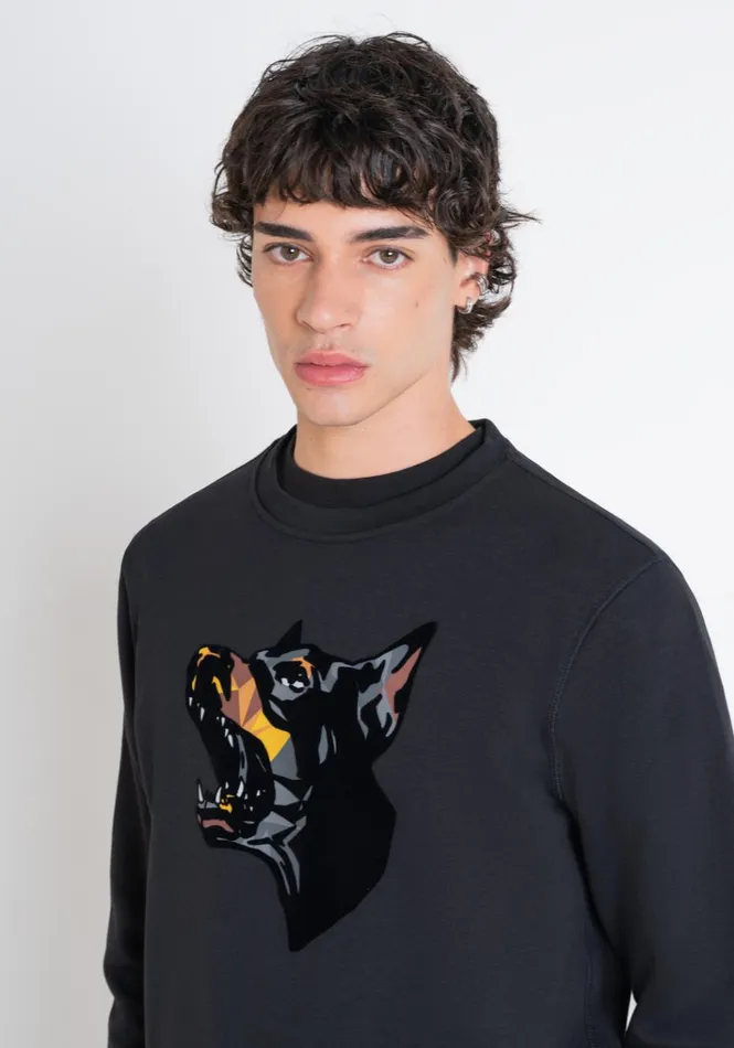 Sweatshirts Men Antony Morato Regular Fit Sweatshirt In Black Cotton Blend With Dobermann Print Black