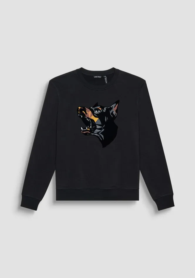 Sweatshirts Men Antony Morato Regular Fit Sweatshirt In Black Cotton Blend With Dobermann Print Black