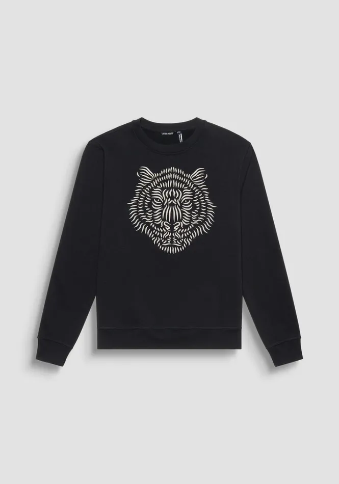Sweatshirts Men Antony Morato Regular Fit Sweatshirt In Sustainable CottonBlend Fabric And Rubberised Tiger Print Black
