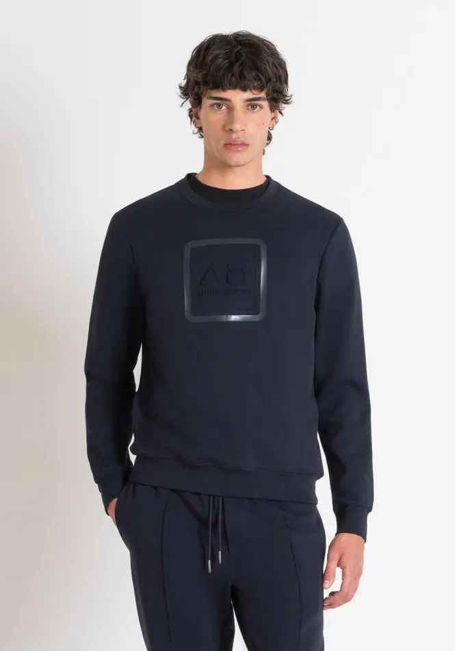 Sweatshirts Men Antony Morato Slim Fit Sweatshirt In Blue Cotton Blend With Embroidered Logo Blue Ink