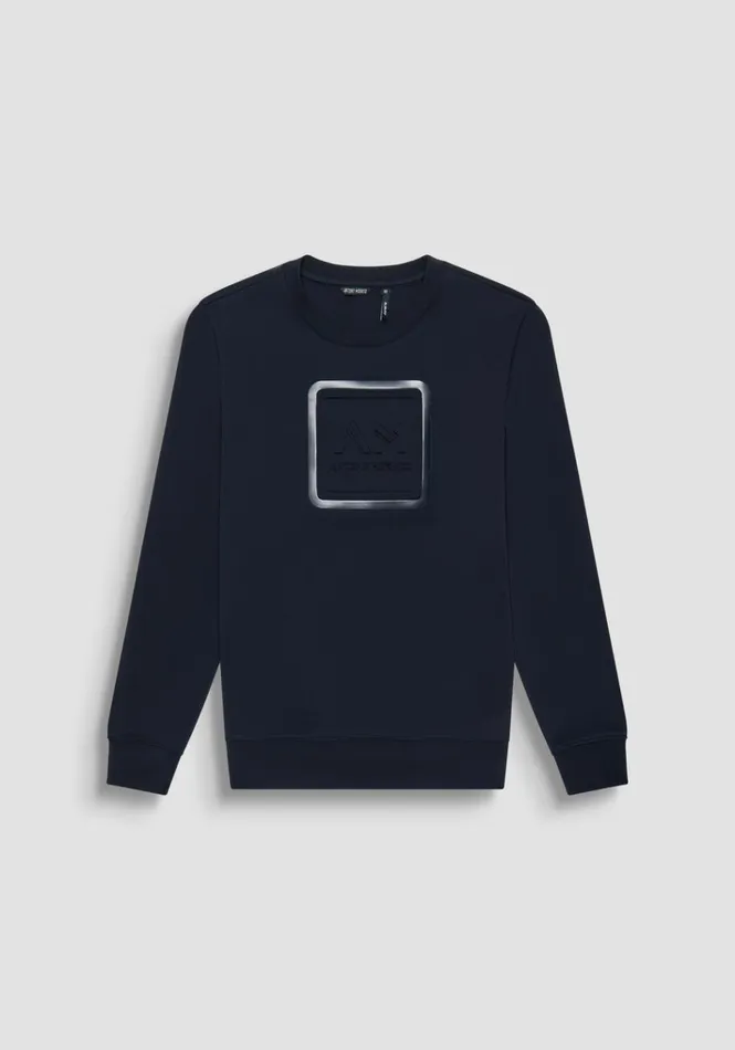 Sweatshirts Men Antony Morato Slim Fit Sweatshirt In Blue Cotton Blend With Embroidered Logo Blue Ink