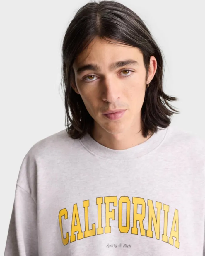 Sweatshirts Men Sporty and Rich California Crewneck 8211 Heather GrayGold