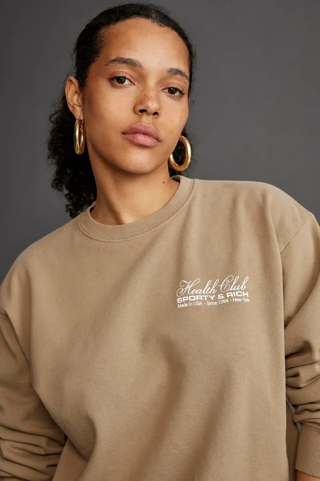 Sweatshirts Men Sporty and Rich Made In USA Crewneck 8211 EspressoWhite