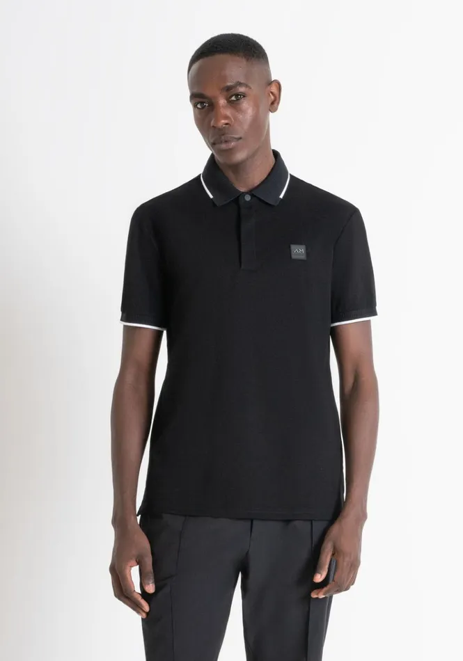 TShirts And Polo Men Antony Morato Regular Fit Polo TShirt In Black Cotton Pique With Logo Black TShirts And Polo Men Antony Morato Regular Fit Polo TShirt In Black Cotton Pique With Logo Black