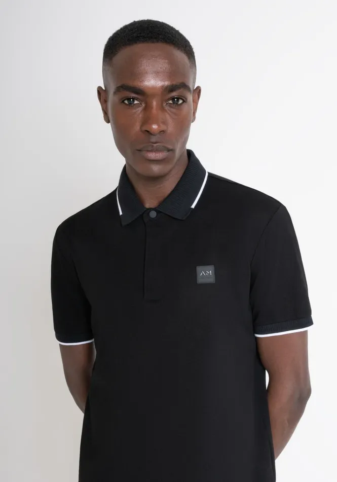 TShirts And Polo Men Antony Morato Regular Fit Polo TShirt In Black Cotton Pique With Logo Black