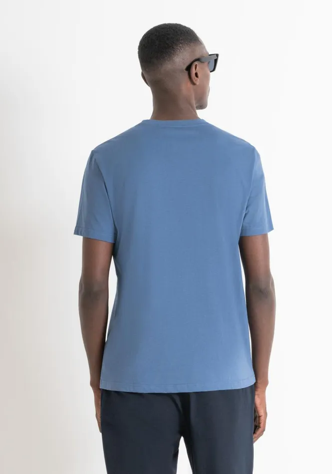 TShirts And Polo Men Antony Morato Regular Fit TShirt In Avio Cotton Jersey With Logo Worker Avio