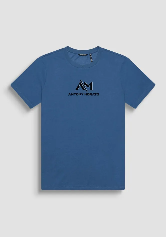 TShirts And Polo Men Antony Morato Regular Fit TShirt In Avio Cotton Jersey With Logo Worker Avio