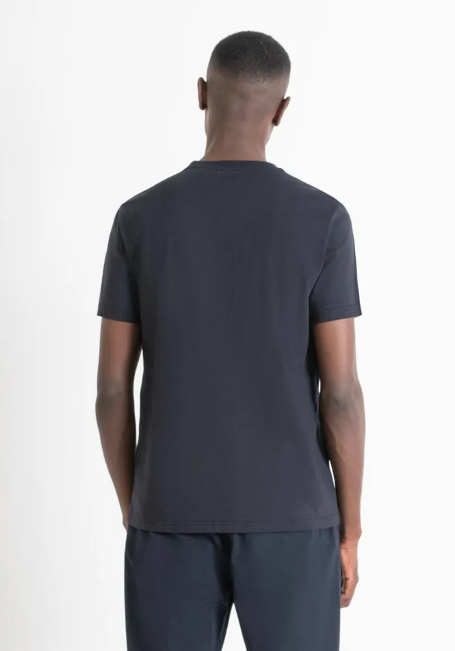 TShirts And Polo Men Antony Morato Regular Fit TShirt In Black Cotton Jersey With Tiger Print Blue Ink
