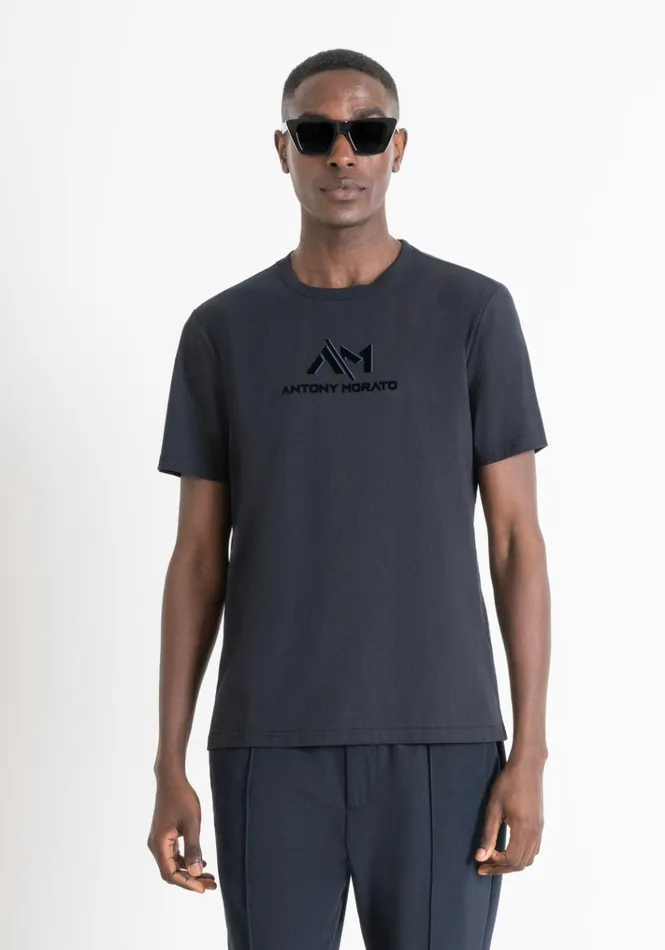 TShirts And Polo Men Antony Morato Regular Fit TShirt In Blue Cotton Jersey With Logo Blue Ink TShirts And Polo Men Antony Morato Regular Fit TShirt In Blue Cotton Jersey With Logo Blue Ink