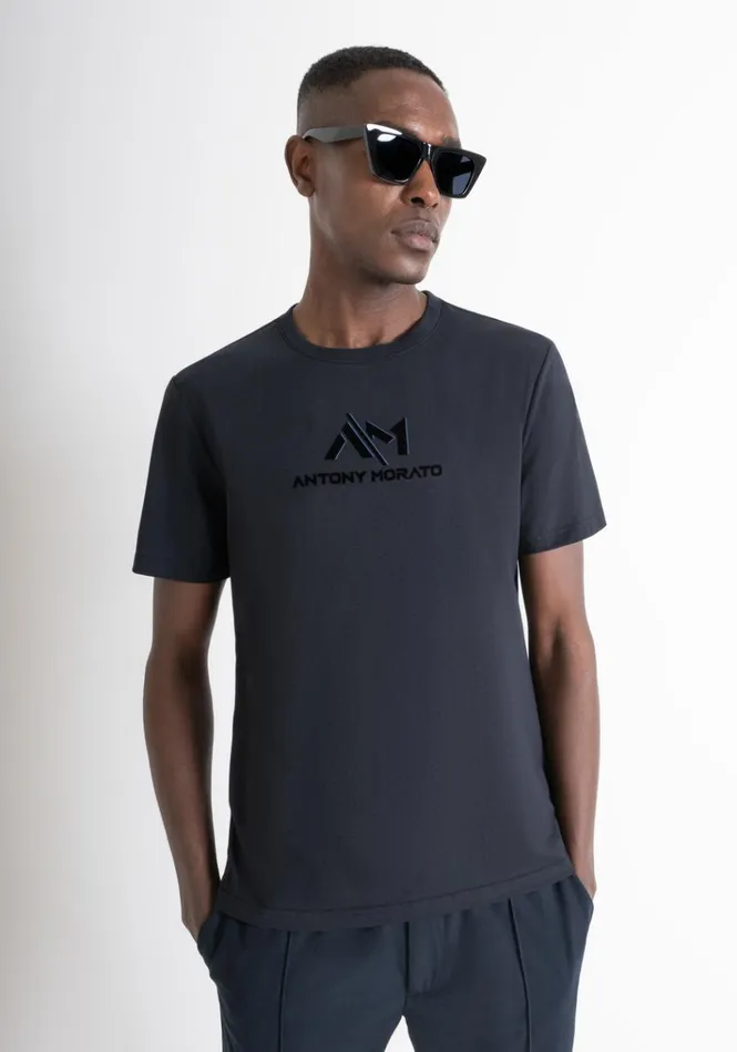 TShirts And Polo Men Antony Morato Regular Fit TShirt In Blue Cotton Jersey With Logo Blue Ink